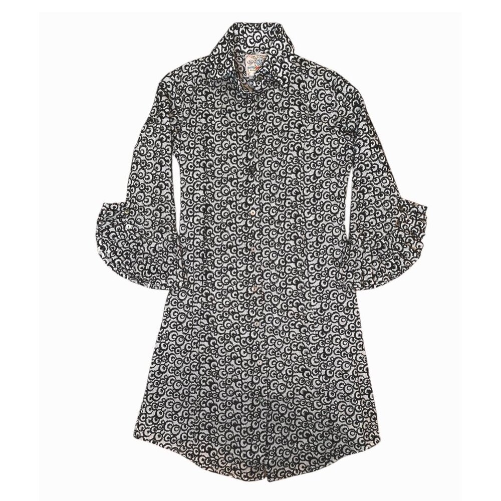 BELL Fine Garments Floral Embroidered Button Down Collared Shirt Dress \\ 2